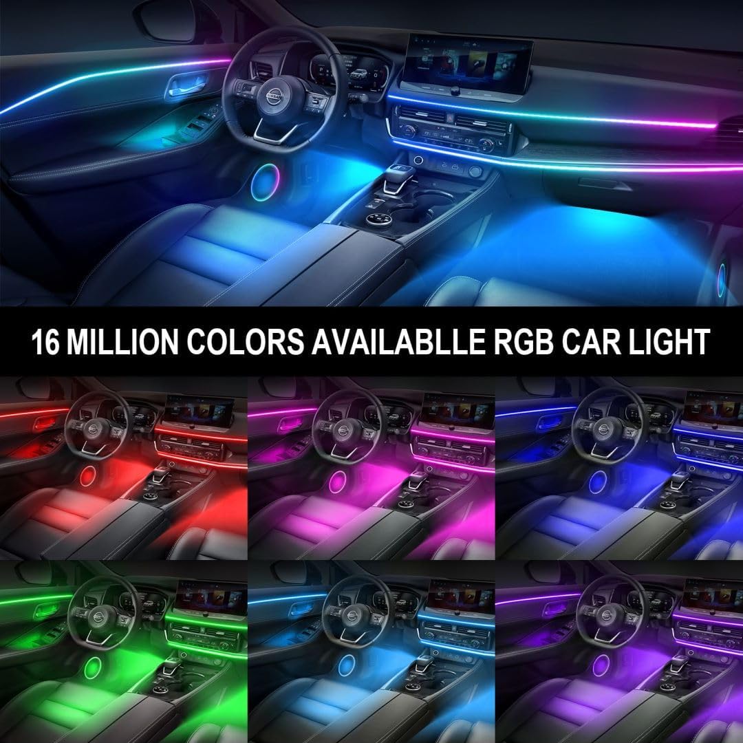 Dreamcolor Acrylic Interior Car Lights, WEBUPAR Car Accessories 6 in 1 Car LED Strip Lights with APP Control and 213 Modes, 175 inches 593 LEDs Fiber Optic Lights, RGB Neon Car Lighting