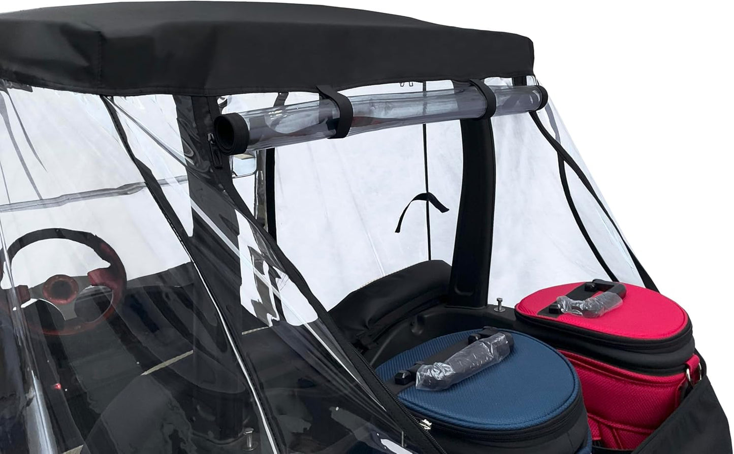 Golf Cart Enclosure 2 Passenger for Club Car Precedent Tempo Onward 2-Seater Waterproof Transparent Driving Rain Enclosure Cover with 4-Sided Clear Windows Mirror Zipper Roll-Up Door Black