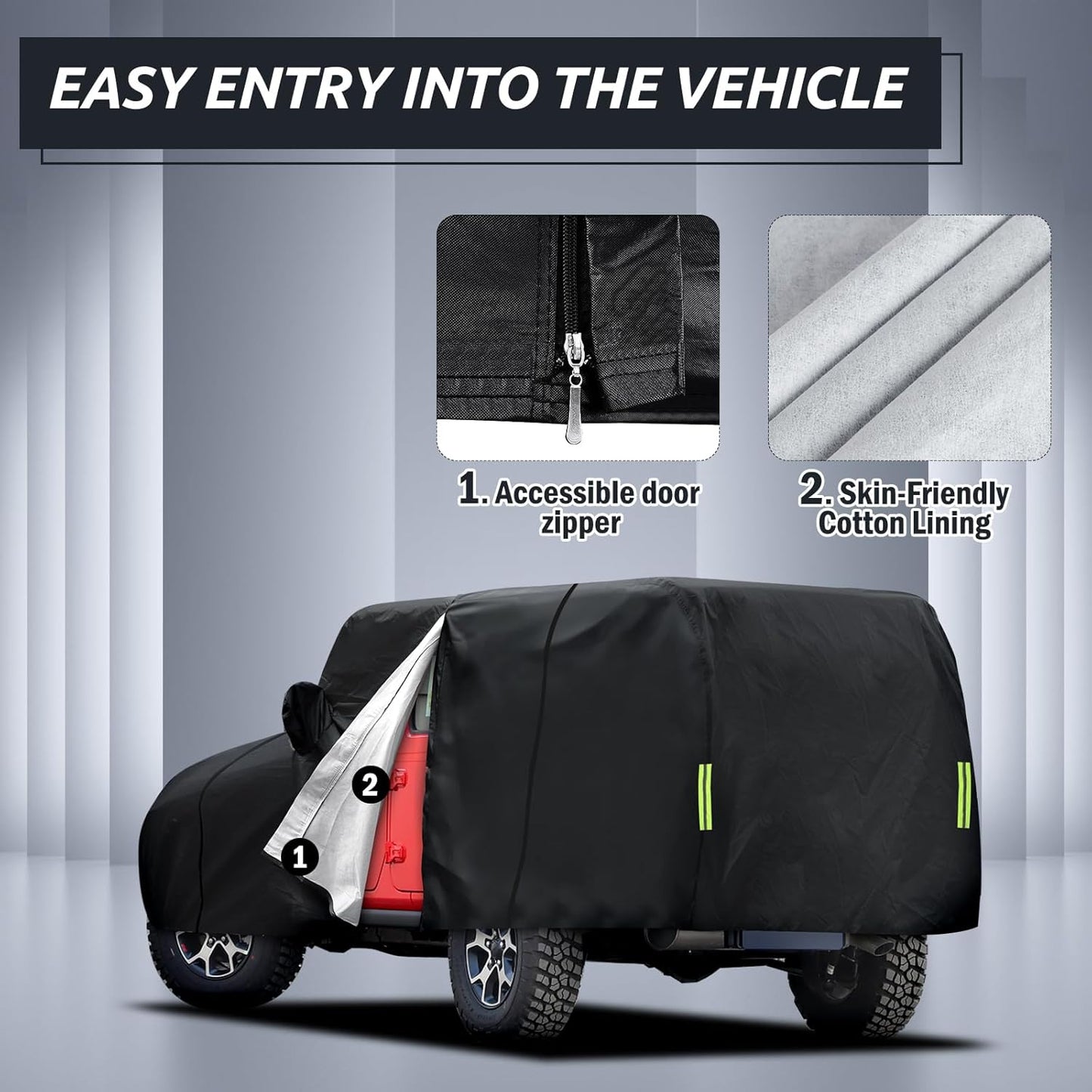 Car Cover Custom Fit for Jeep Wrangler 4 Door 2006-2025 JK JL, Migaven Waterproof Full Exterior Cover Rain Sun Protection with Door Zipper