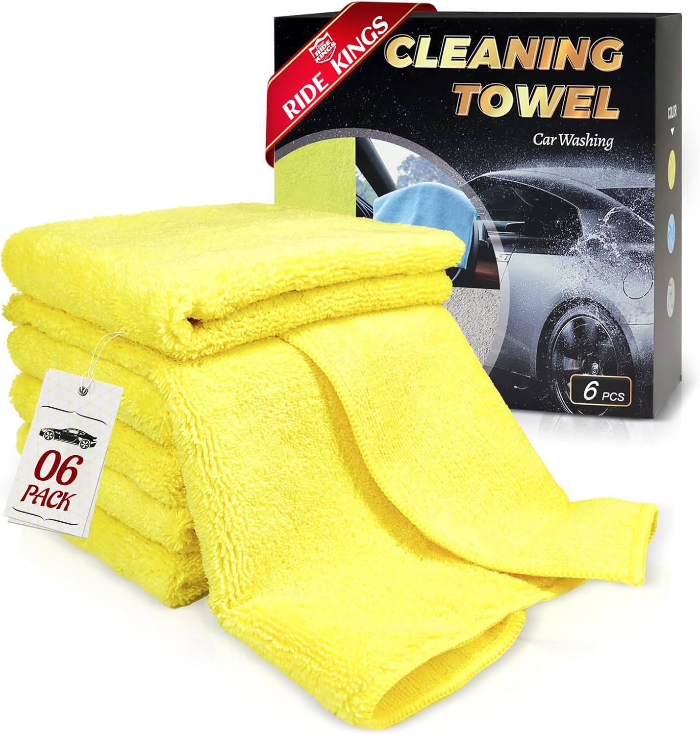 Car Wash Drying Towels,Absorbent,Lint-Free, Extra Soft,Reusable and Durable,Interior&Exterior, Microfiber Drying Towels for Cars 16in x 16in-6 Packs Yellow