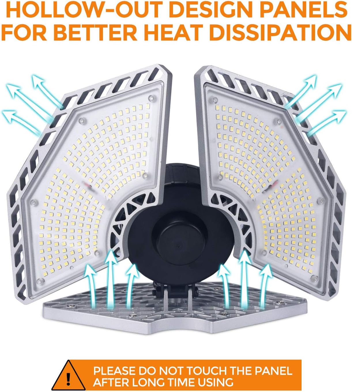 KERNOWO LED Garage Lights, 140W 18500 Lumens Garage Lighting, 6000K Daylight with Deformable Three Panel Ceiling Light Fixture E26/E27 Triple Glow LED Shop Light for Basement Workshop Warehouse