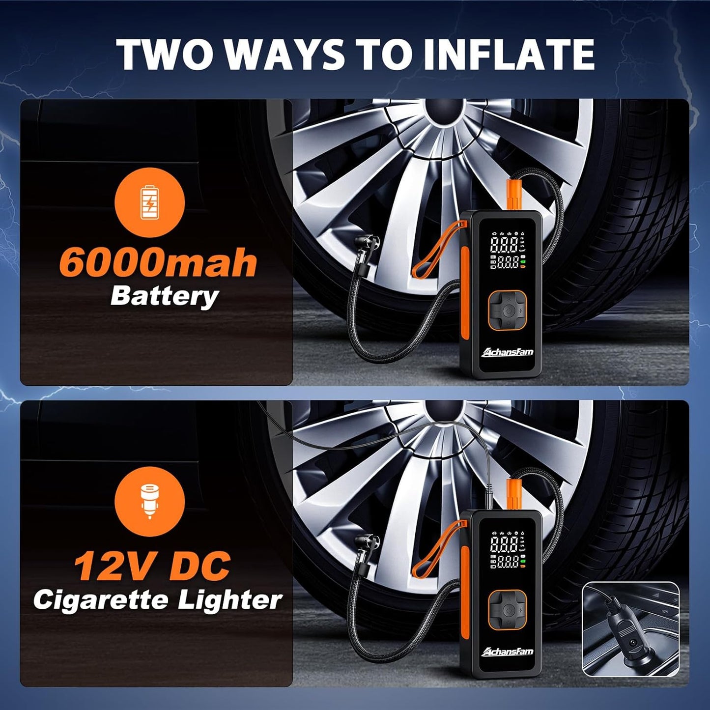 150PSI Tire Inflator Portable Air Compressor - Air Pump with Digital Pressure Gauge, LED Light, Auto Shut-Off Function - Cordless Pump for Car, Motorcycle, Bicycle, Balls and Car Accessories