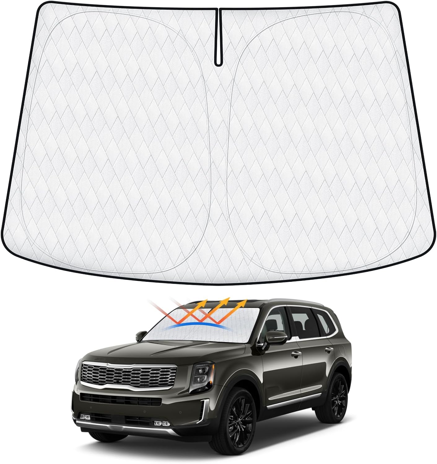 Cartist 5-layer Sun Shade Fits for Kia Telluride 2020-2023 2024 2025 2026 Custom Fit Foldable Front Window Sunshade Sun Visor Protector, Block UV Rays Foldable Sunshade Sun Visor Telluride Accessories