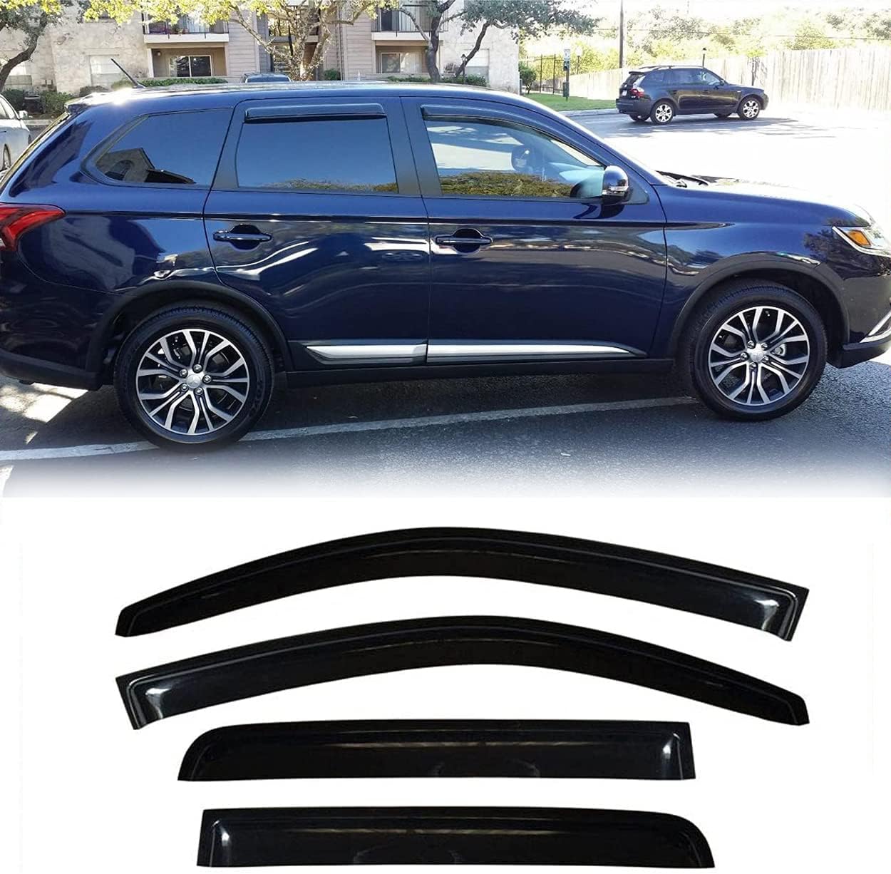 Original Side Rain Guards, 4pcs Out-Channel Tape-On Nice Wind Deflector Set, Window Visors fit for 2011-2020 Mitsubishi Outlander (Not Fit Outlander Sport Models) 94642