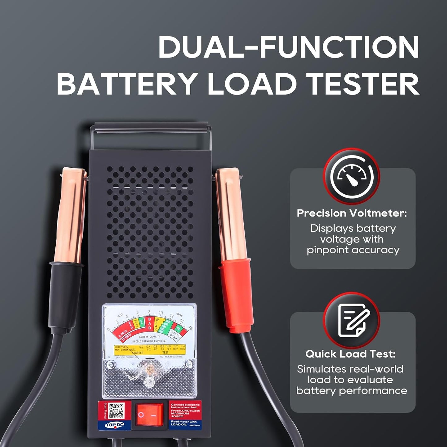 TOPDC Car Battery Tester, 6V/12V, Battery Load Tester 100-1000 CCA, Automotive Battery Tester 100 AMP, for Cars, RVs, Motorcycles, ATVs, Boats