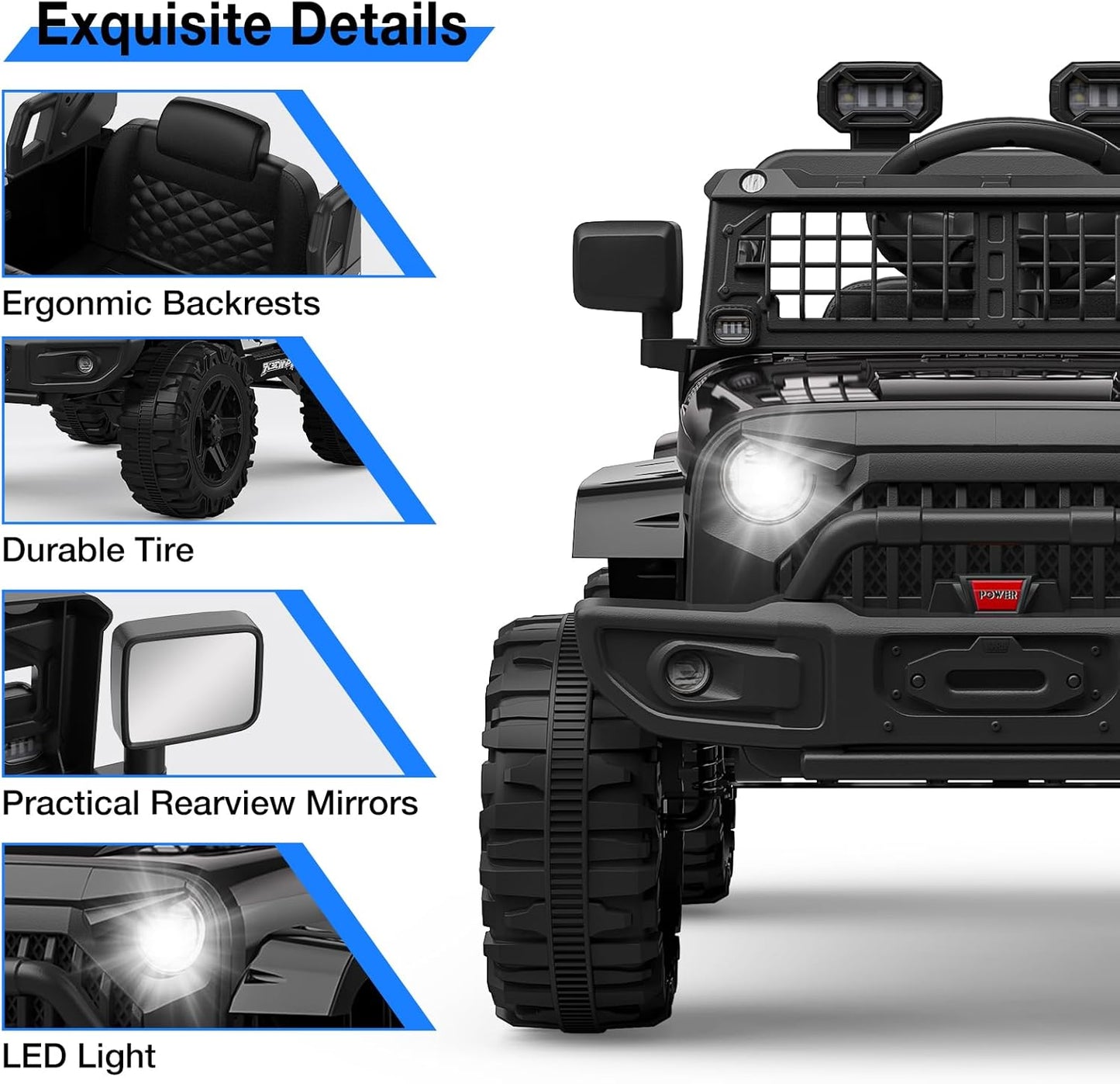 12V Kids Electric Ride On Truck Car w/Parent Remote Control, Spring Suspension, LED Lights & AUX Port | Outdoor Ride Toy for Boys Girls