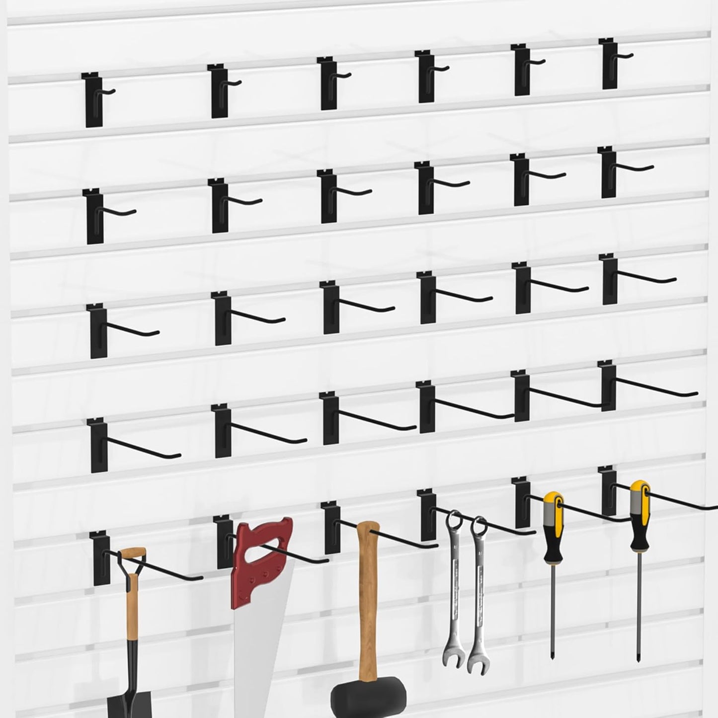 Heavy-Duty Slatwall Hooks (10 inch) - Black Metal Storage Solution - 25 Pack for Garage, Workshop, & Retail Displays