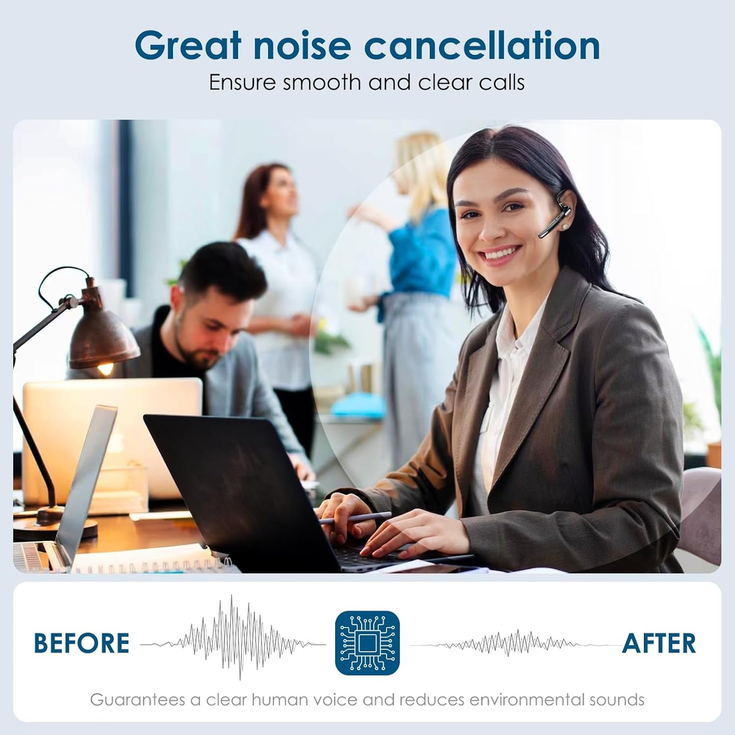 Bluetooth Headset, Wireless Bluetooth Earpiece V5.0 Hands-Free Earphones with Built-in Mic for Driving/Business/Office, Compatible with iPhone and Android (Black)