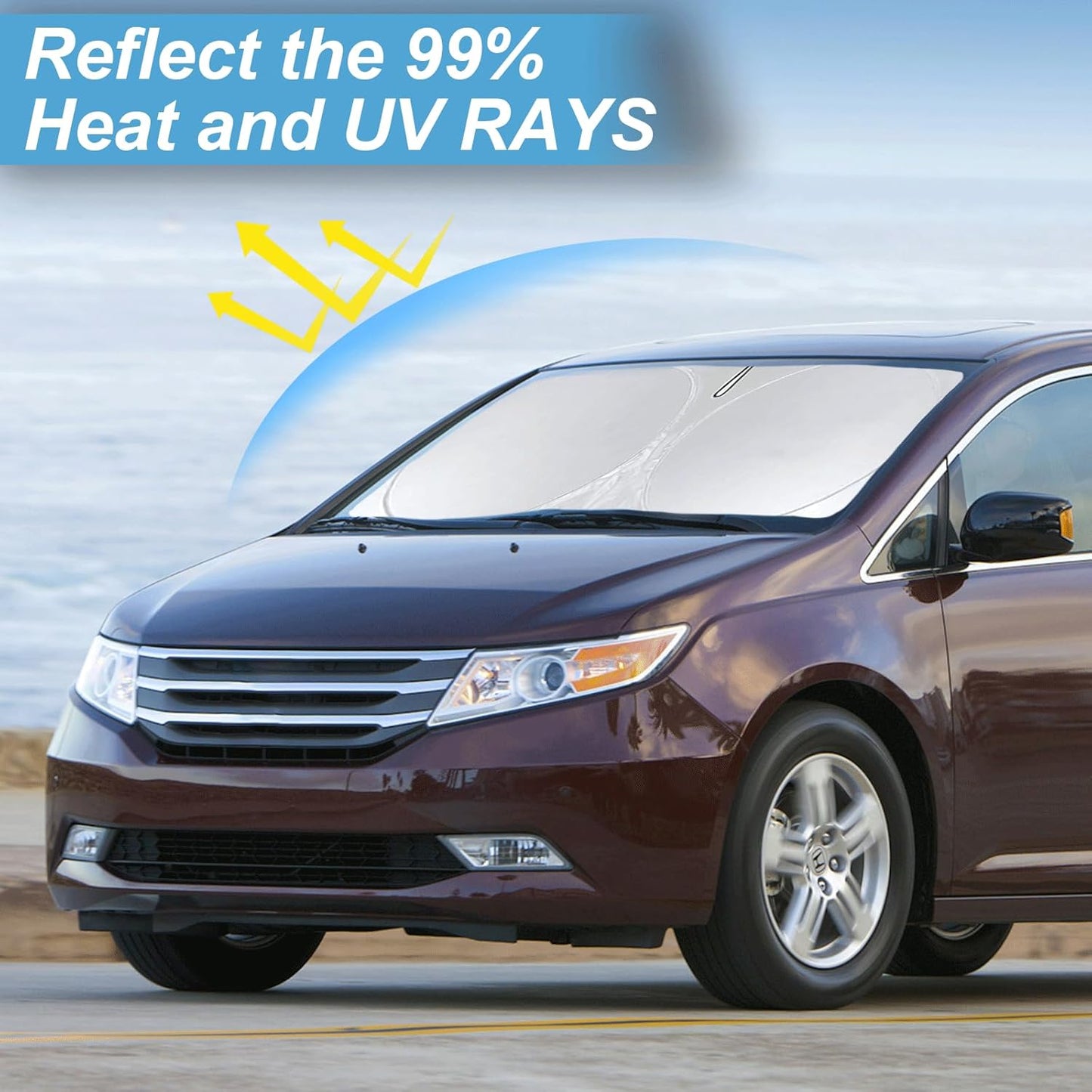 Custom Fit Odyssey Windshield Sunshade for 2011-2016 2017 Honda Odyssey LX EX EX-L Touring Elite Accessories Front Window Shades Cover for Windshield Sun Visor Protector 210T Reflective Block UV Rays