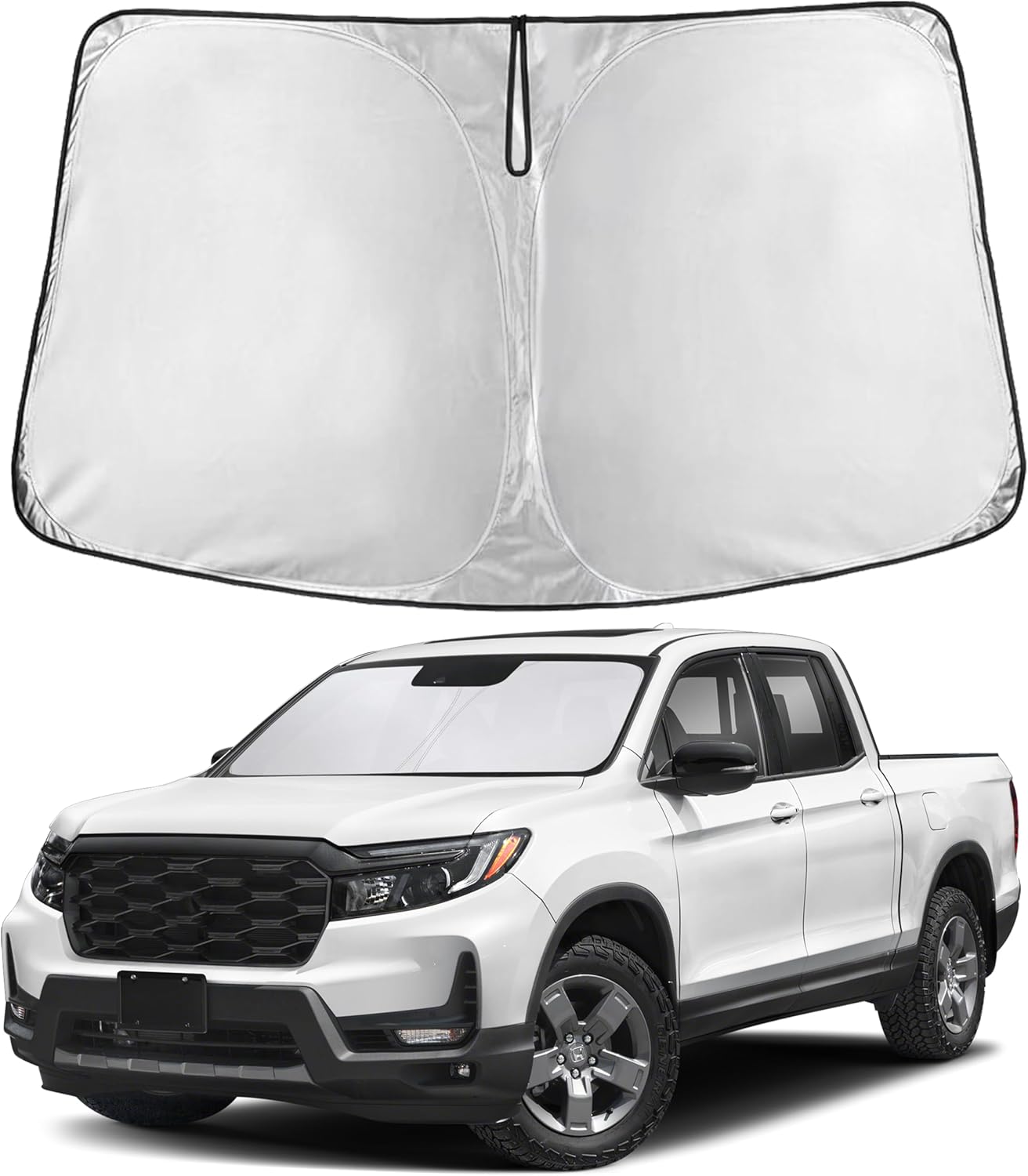 EcoNour Windshield Sun Shade Compatible for Honda Ridgeline (2017–2024) | Front Window Shade for Pickup Truck | 4-Layer, 240T Sunshade Accessories | UV & Heat Reflector for Ridgeline Windshield