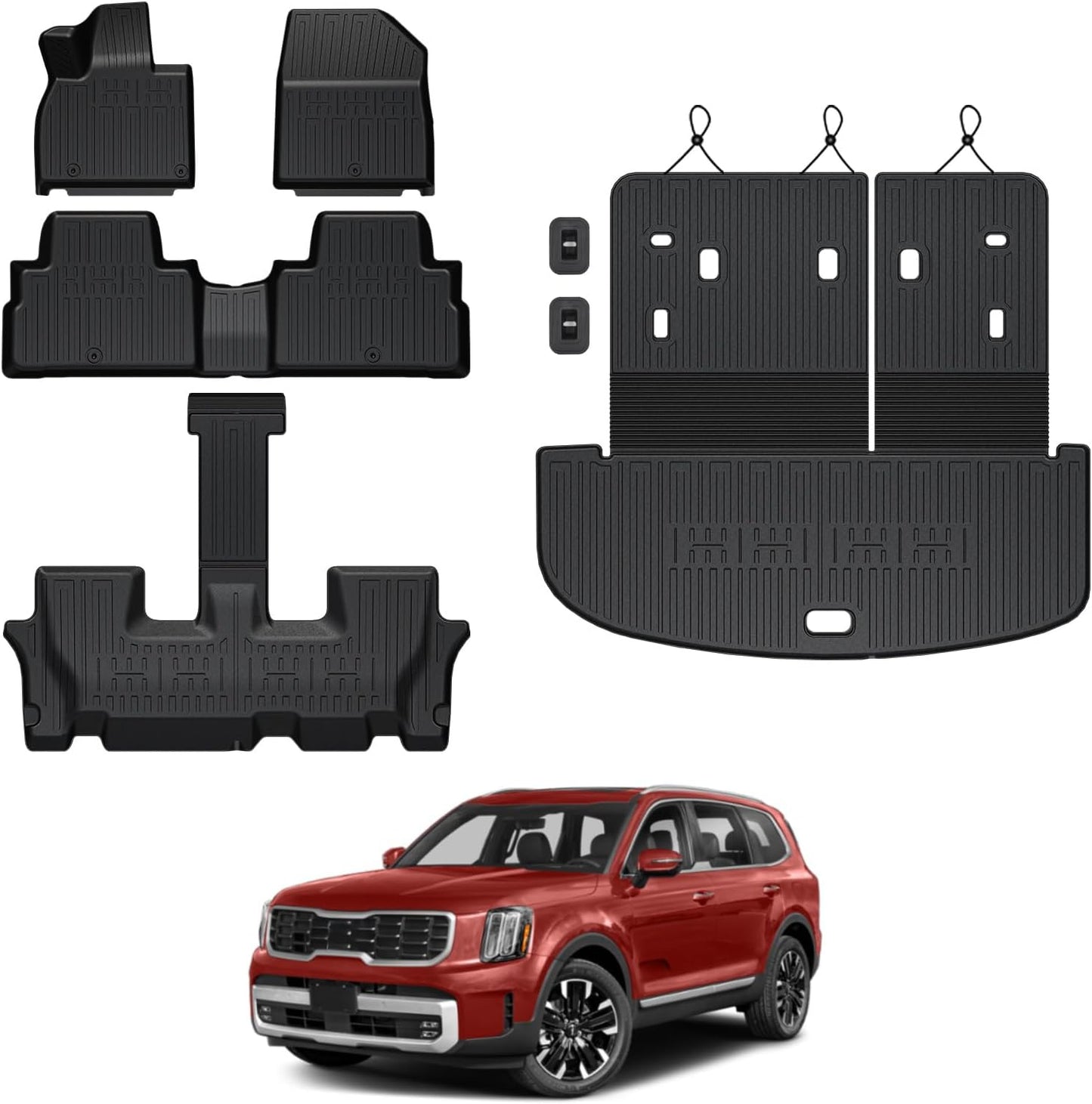 Floor Mats for Kia Telluride 2020-2024 2025 7-seat/8-seat Trunk Mat with Backrest Mat, All Weather TPE Cargo Liner Back Seat Cover Protector for 2025 Kia Telluride Car Accessories