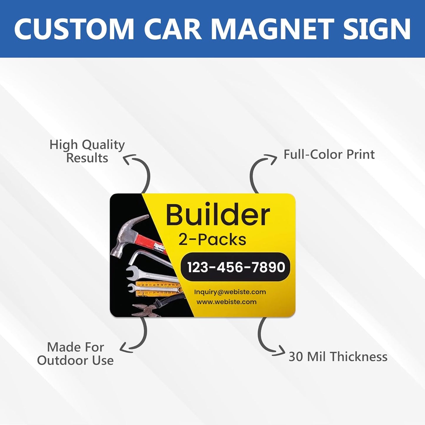 Custom Car Magnet Signs for Businesses (18"x24" Builder) 2 pk - Personalized Car Magnets for Builder, Contractor and Advertising - Advertising Magnets for Cars Door - Professionally Printed