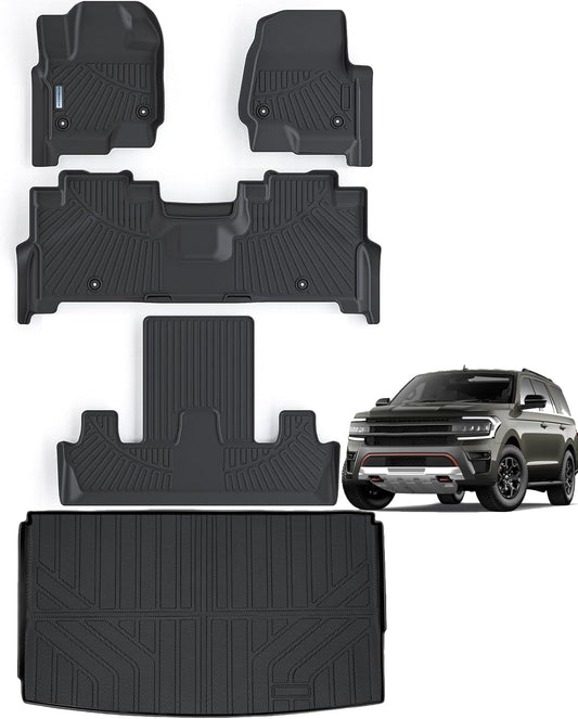 Floor Mats for Ford Expedition MAX 2018-2024 (Only Fit 7 Seats) (2 Row Bucket Seat) with Trunk mat,TPE All Weather Protection 3 Rows Car Floor Liners with Cargo Liners Accessories