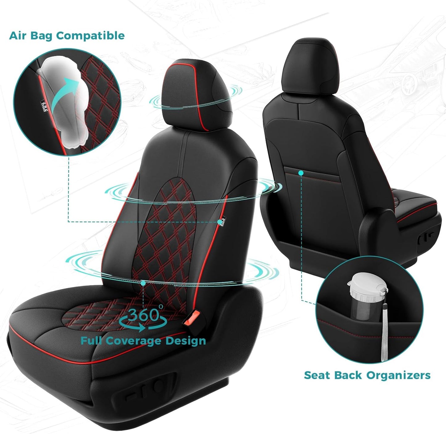 for Toyota Camry Seat Covers Hybrid XLE XSE 2018 2019 2020 2021 2022 2023 2024 - Custom Car Seat Cover Full Set, Waterproof Breathable Cushion Protector, Leather Seat Cover for Cars Black Red