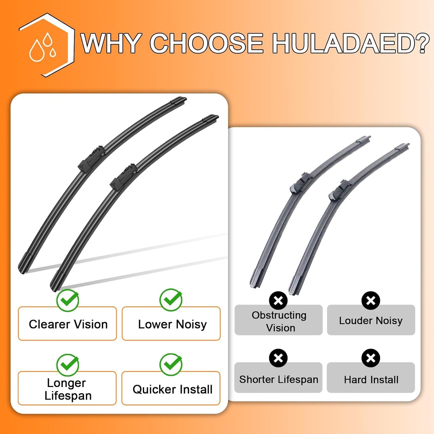 HULADAED® 26'' 16'' 12'' Windshield Wipers Replacement for Subaru Crosstrek 2023-2018,Silicone Front Rear Wiper blades for MY Car-All Weather & Quiet(3 PACK)
