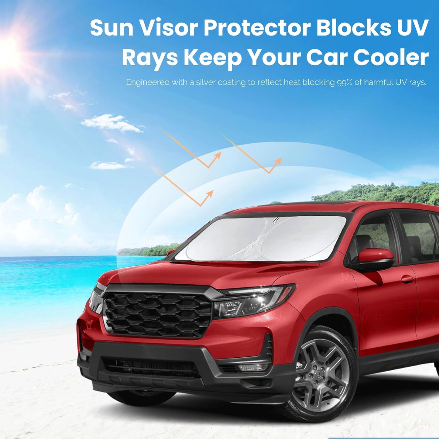 Custom Fit Passport Windshield Sunshade for 2019-2024 2025 Honda Passport, Sport, EX-L, Touring, Eliten, SUV Accessories Front Window Shades Cover for Windshield Sun Visor Protector 210T Reflector