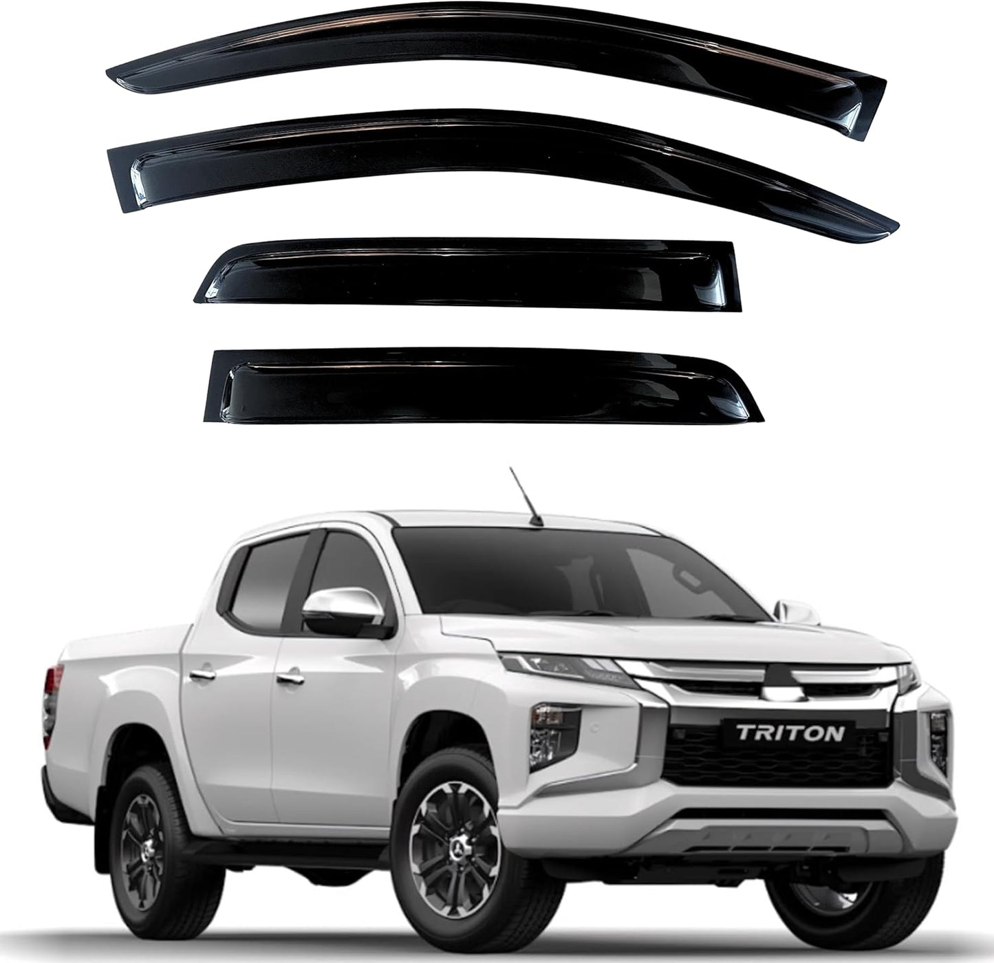 KPY Window Visor Compatible with Mitsubishi L200 & Triton Double Cab 2015-2023, 4PC Rain Guard Side Window Vent Deflectors Tape-On Style, 2015 2016 2017 2018 2019 2020 2021 2022 2023
