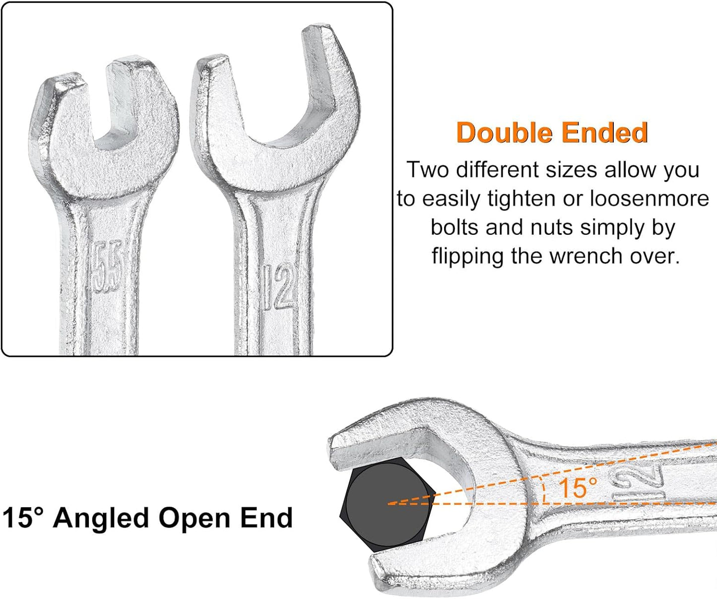 HARFINGTON 5pcs Double Open End Wrench 14mm x 17mm Metric 15 Degree Offset Angle Small Flat Head Wrench Galvanizing Open Ended Spanner for Automotive Repair Furniture Assembly