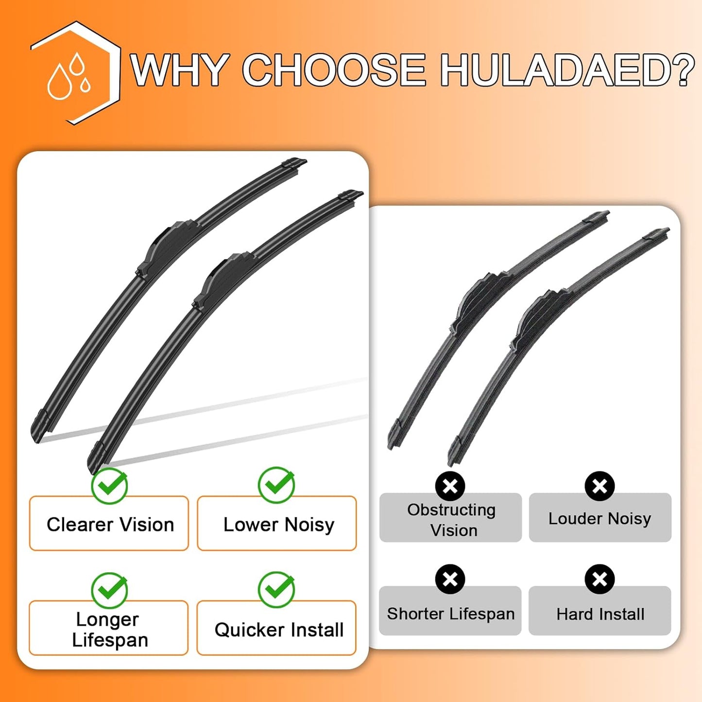 HULADAED® 24'' 22'' 12'' Windshield Wipers Replacement for Nissan Armada 2005-2015 Infiniti QX56 2004-2010 Acura TSX 2009-2014,Silicone Front Rear Wiper blades for MY Car-All Weather & Quiet(3 PACK)