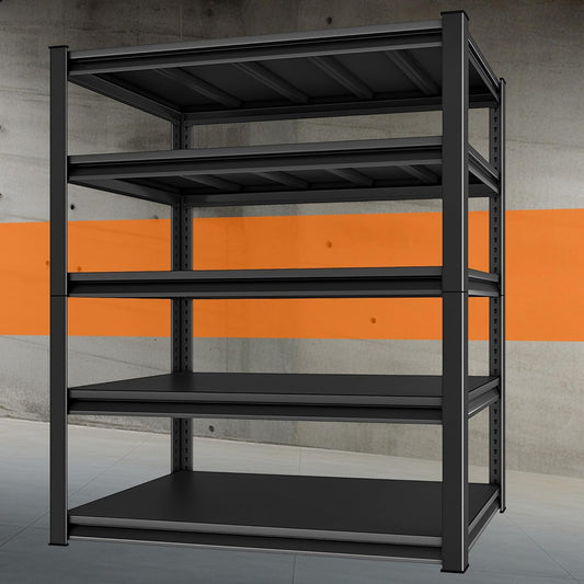 Heavy Duty Shelves, 48'W24'D78'H, 5-Tier Metal Shelves, 3000LBS Loads, Adjustable, Black, For Garages, Warehouses