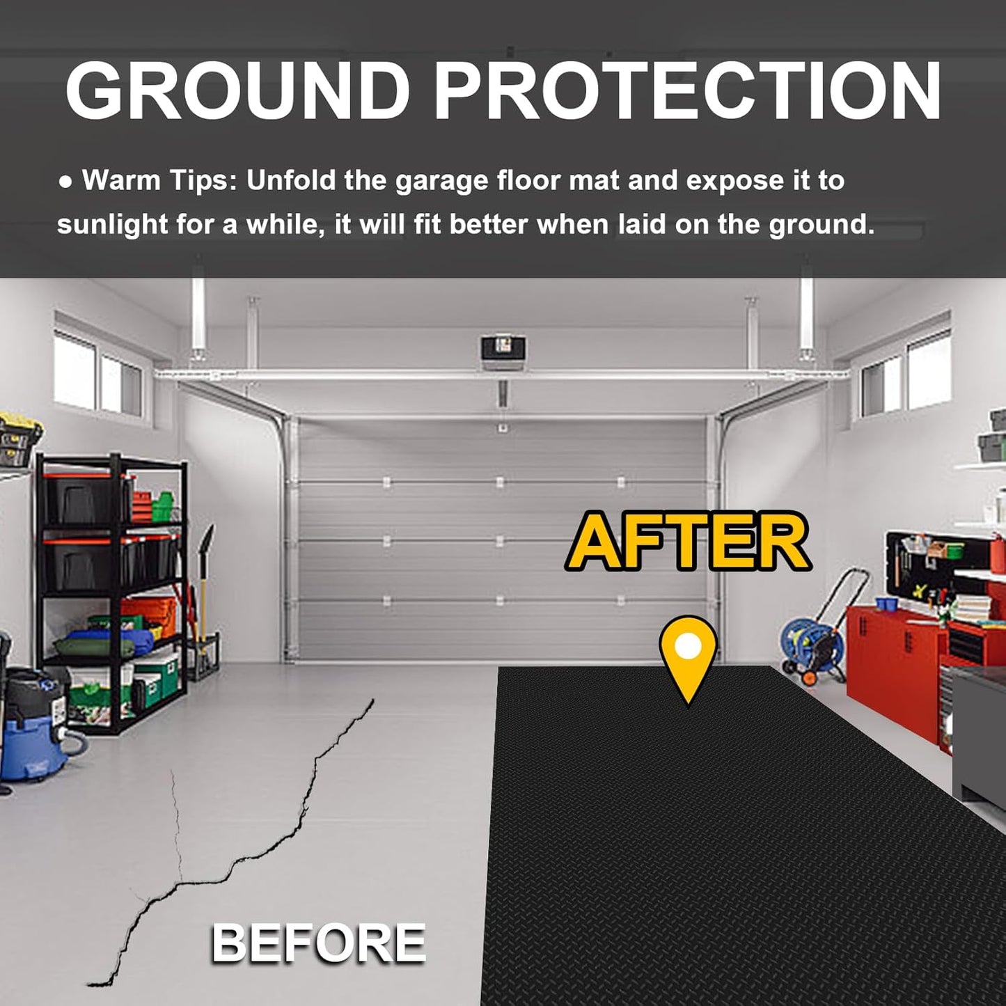 Garage Floor Mat 2.8mm Thickness PVC Garage Flooring Roll Diamond Plate Floor Mats for Garage, Workshop, Gym, Golf Cart Parking or Trailers (Black, 7.5 x 17 FT)