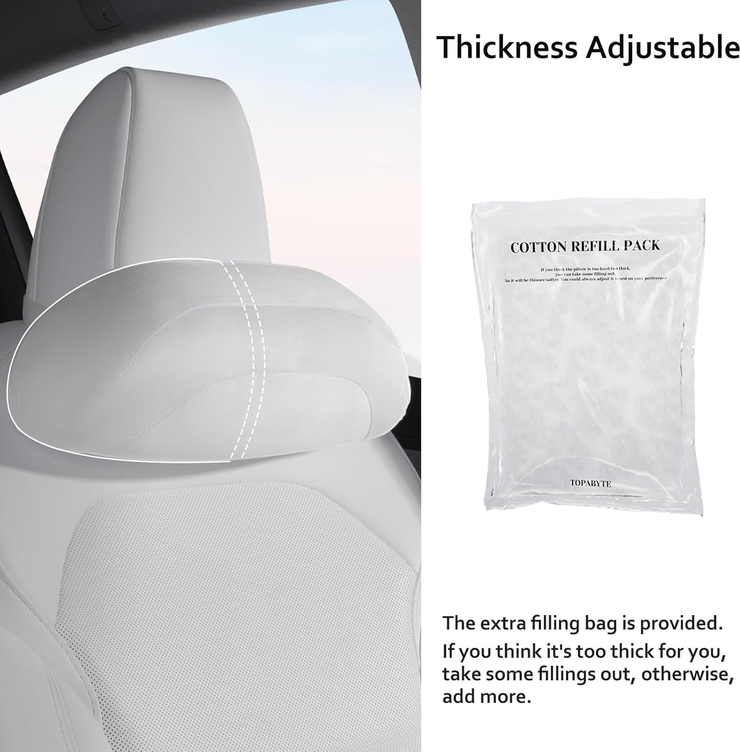 Car Headrest Pillow for Driving, Softness Ergonomic Design Universal Travel Neck Pillow for Most Cars, Office Chairs, Gaming Chairs with Extra Filler Cotton Bag (White, 1PC)
