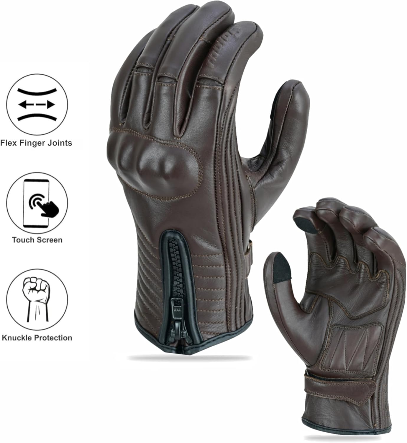 Full Finger Leather Motorcycle Gloves for Men & Women Touch Screen Gloves Premium Street Motorcycle Durable Protective Cruiser Biker Gel Leather Motorbike Gloves