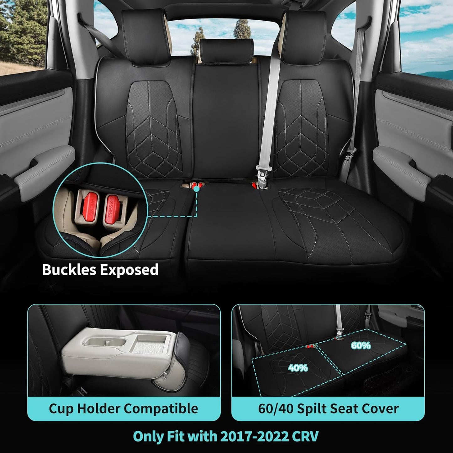 for Honda CRV Seat Covers Custom Fit 2017-2022 EXL EX LX Sport,Touring,Hybrid - Luxury Waterproof Leather Car Seat Covers Full Set - BlackGrey