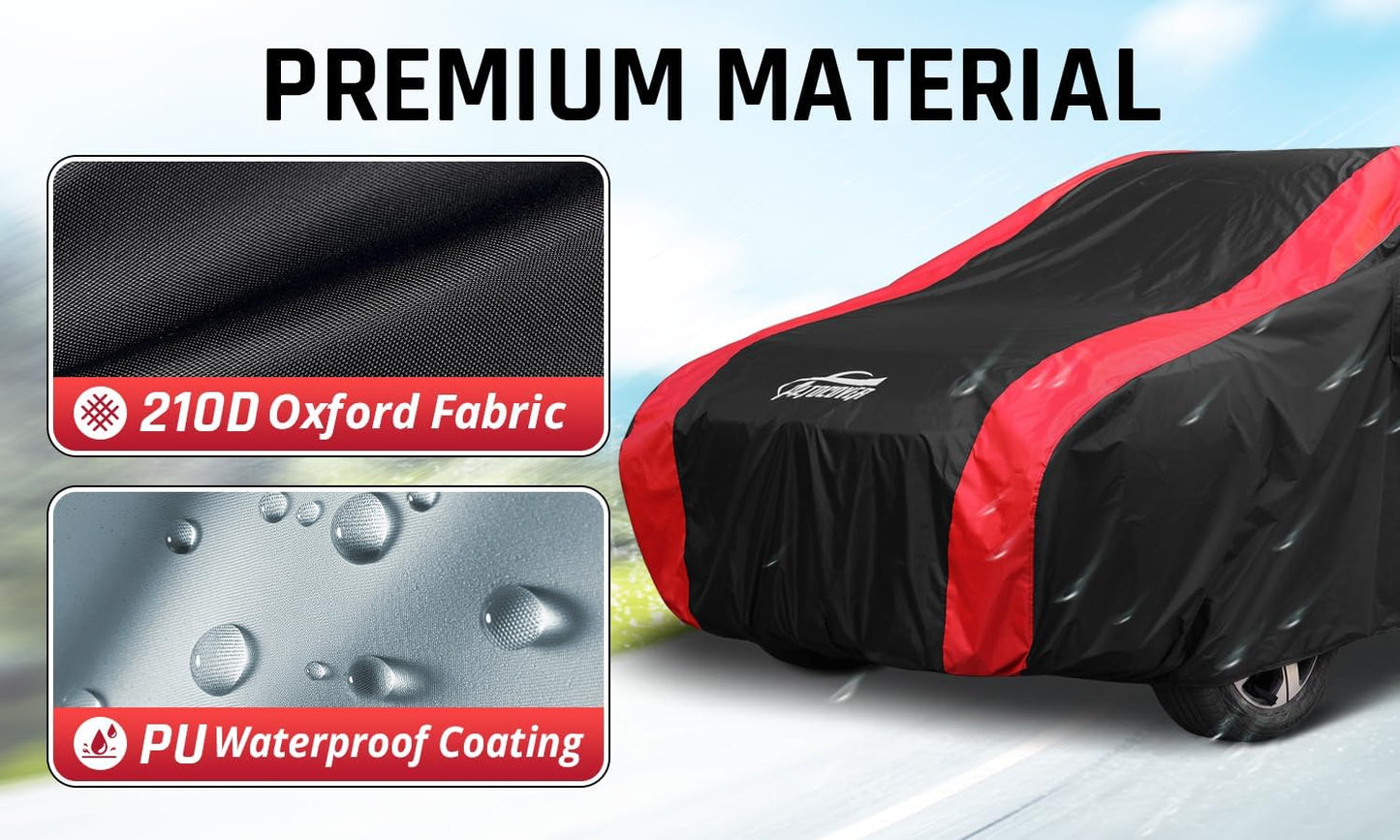 Full Exterior Covers for Waterproof Protection with Red Stripe Design,SUV Car Covers for Automobiles Universal Fit Nissan Kicks, Subaru Crosstrek, Jeep Compass Liberty, Kia Soul Sportage