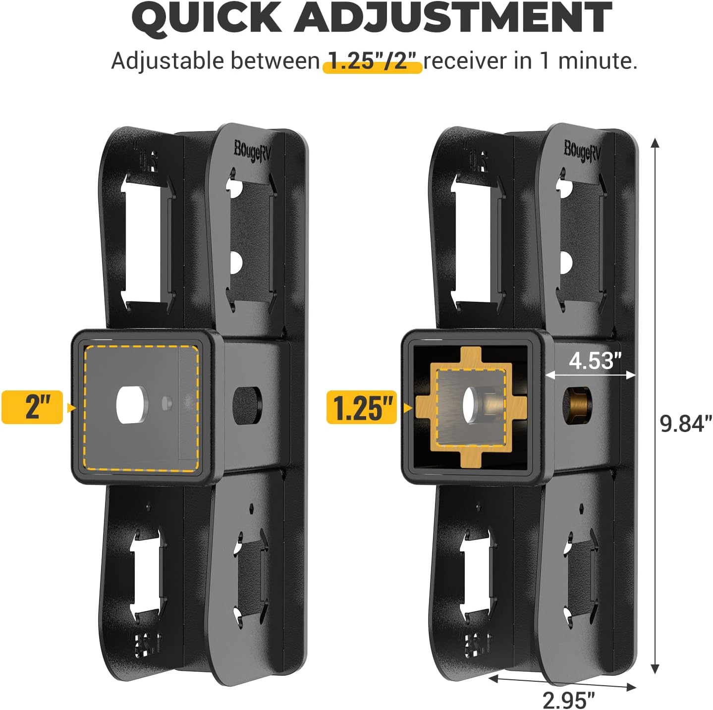 BougeRV Hitch Wall Mount, Adjustable 1.25"/2" Receiver, Heavy Duty 300LBS Bike Cargo Rack Storage, Hanging Garage Organizer, Trailer Hitch Receiver for Hitch Bicycle Ski Rack Storage Organizer