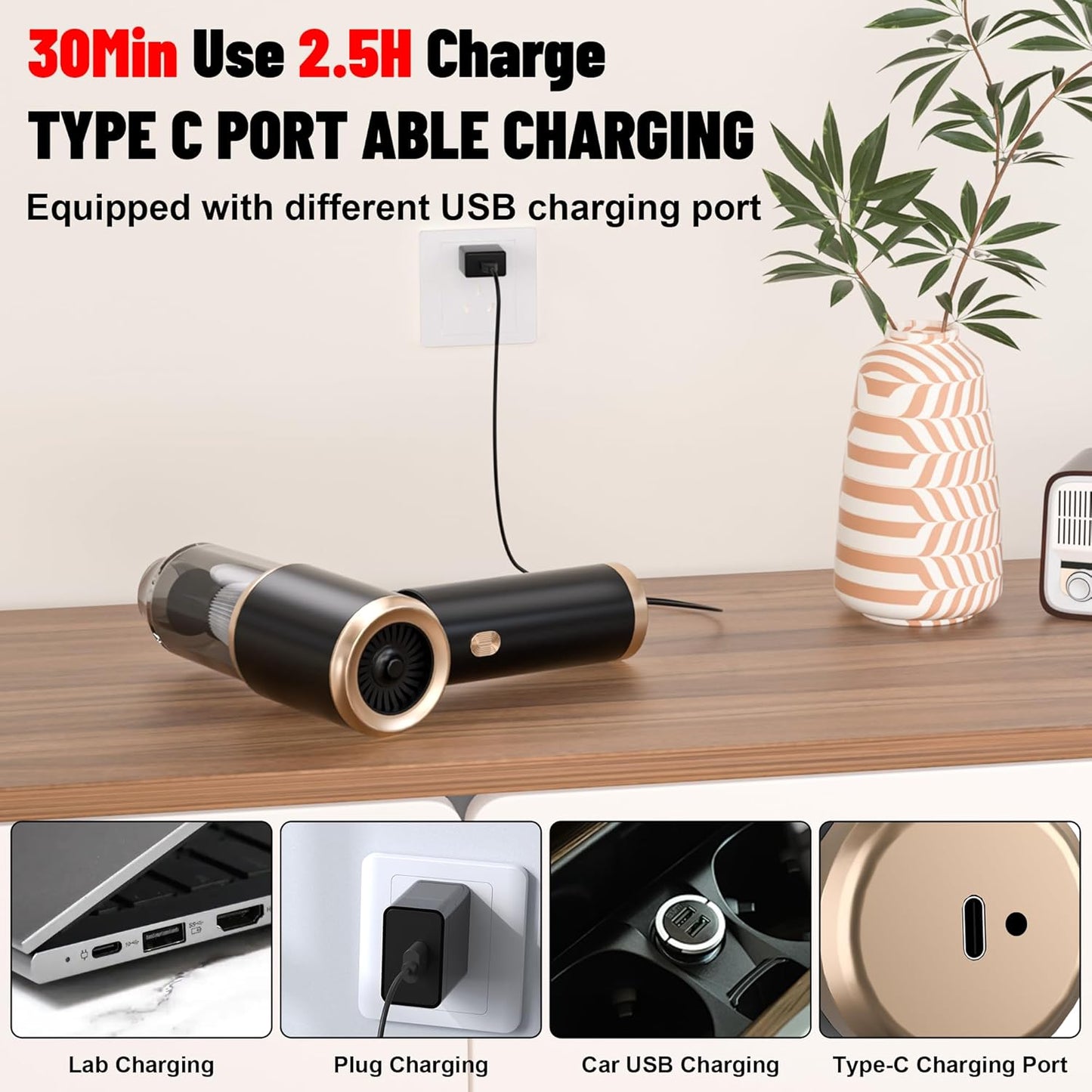 Handheld Car Vacuum Portable Cordless, 12000PA High Power 4 in 1 Vacuum Cleaner & Air Duster & Air Blower with 4000mAh Brushless Motor and Multi-Nozzles for Car, Home, Office, Camping, Pet