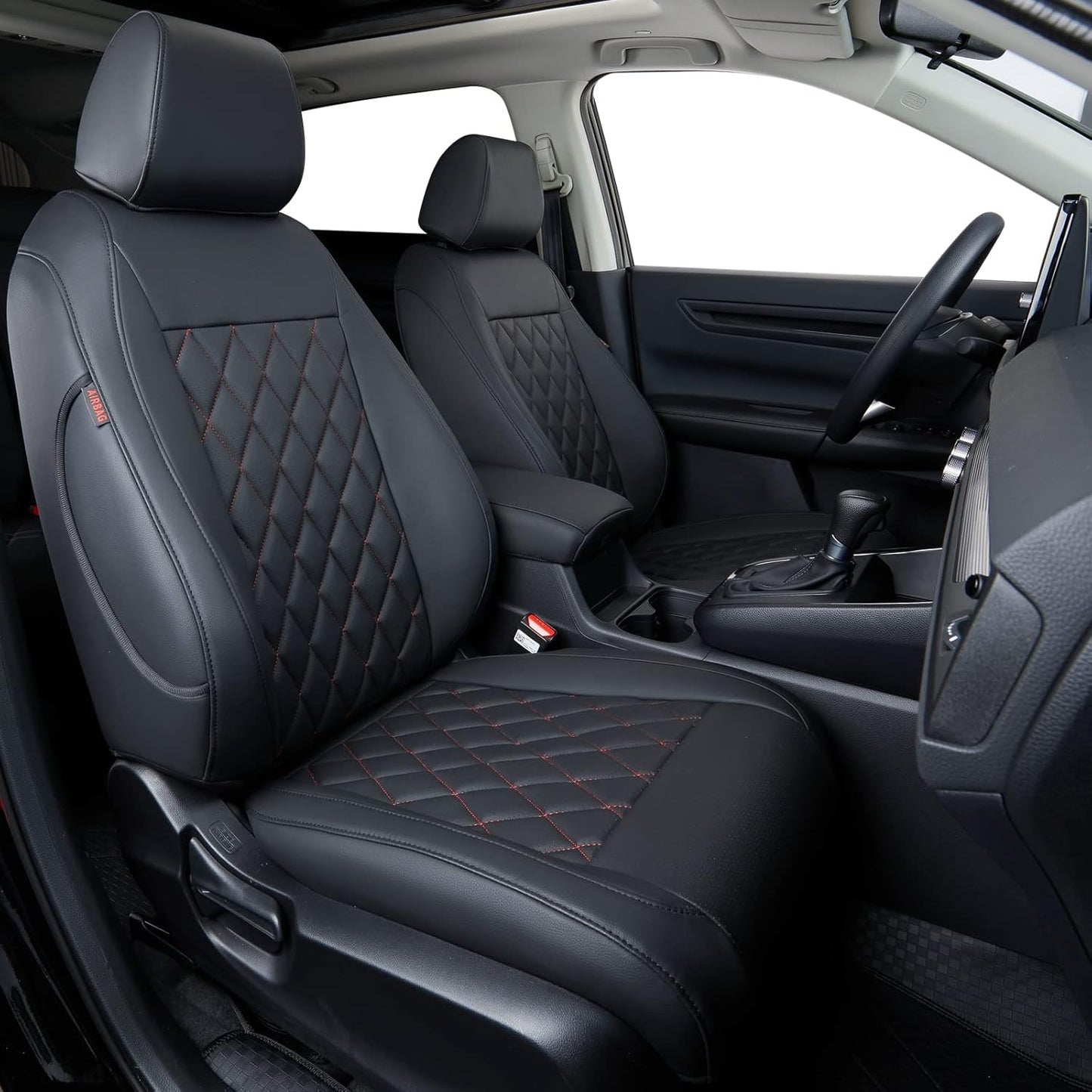 coverdream CRV Leather Seat Covers for 2023-2025 2026 Honda CRV LX,EX,EX-L,Sport Series,Hybrid,Fully Covered,Airbag Compatible Waterproof Car Seat Protector (Full Set,Black/Red)