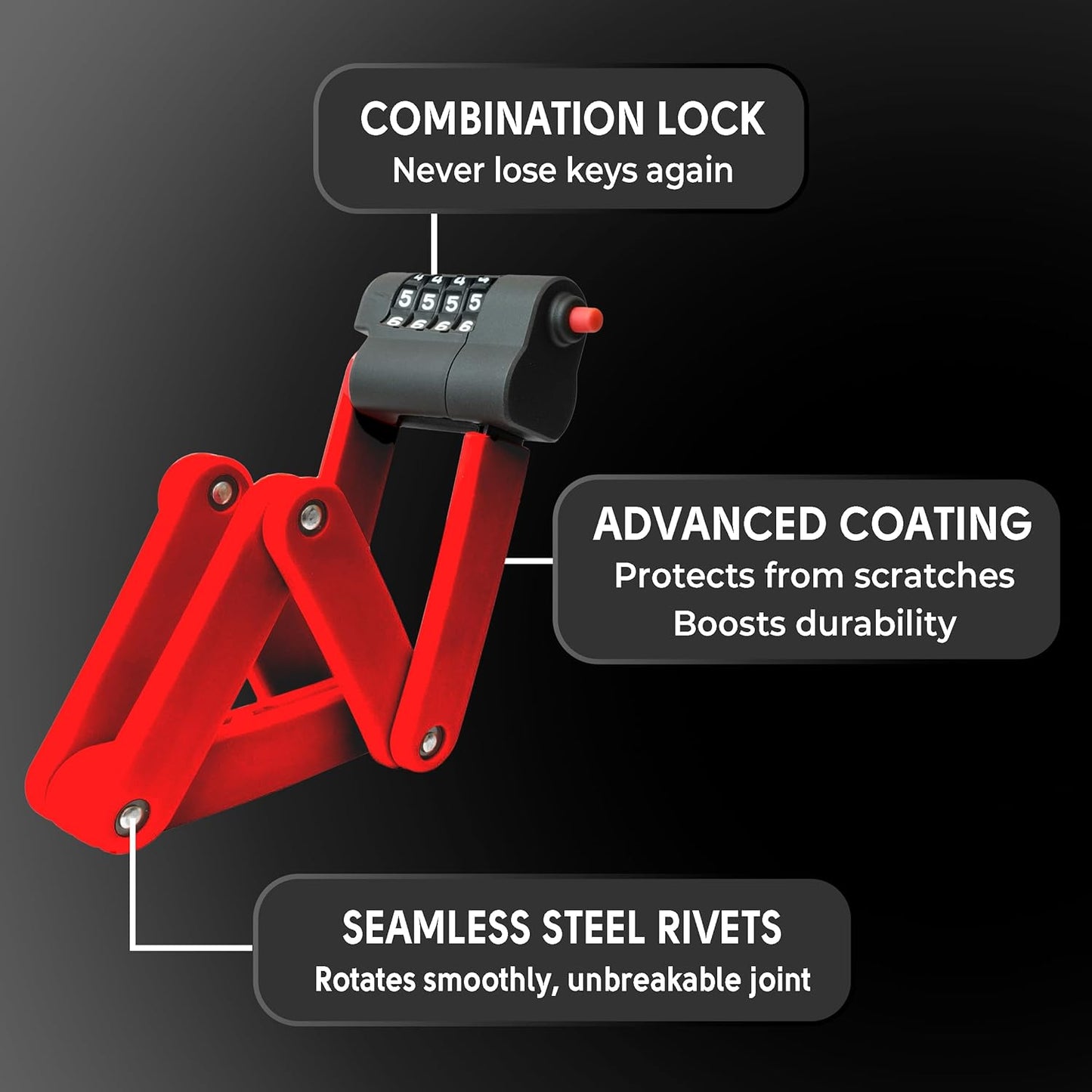Foldable Combination Bike Lock | 4-Digit Anti-Theft, Heavy-Duty FortiCore™ Hardened Alloy Steel Bicycle Lock for E-Bikes, Scooters & Motorcycles | Compact, Portable & Secure