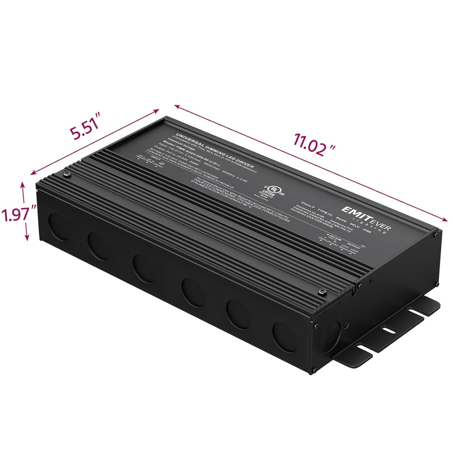 EMITEVER Dimmable Led Driver, 500W AC 110V-277V to DC 24V Transformer, 5-in-1 Dimming: ELV/MLV/TRIAC / 0-10V / 1-10V / 10V PWM/Potentiometer, Waterproof IP67 and UL Listed