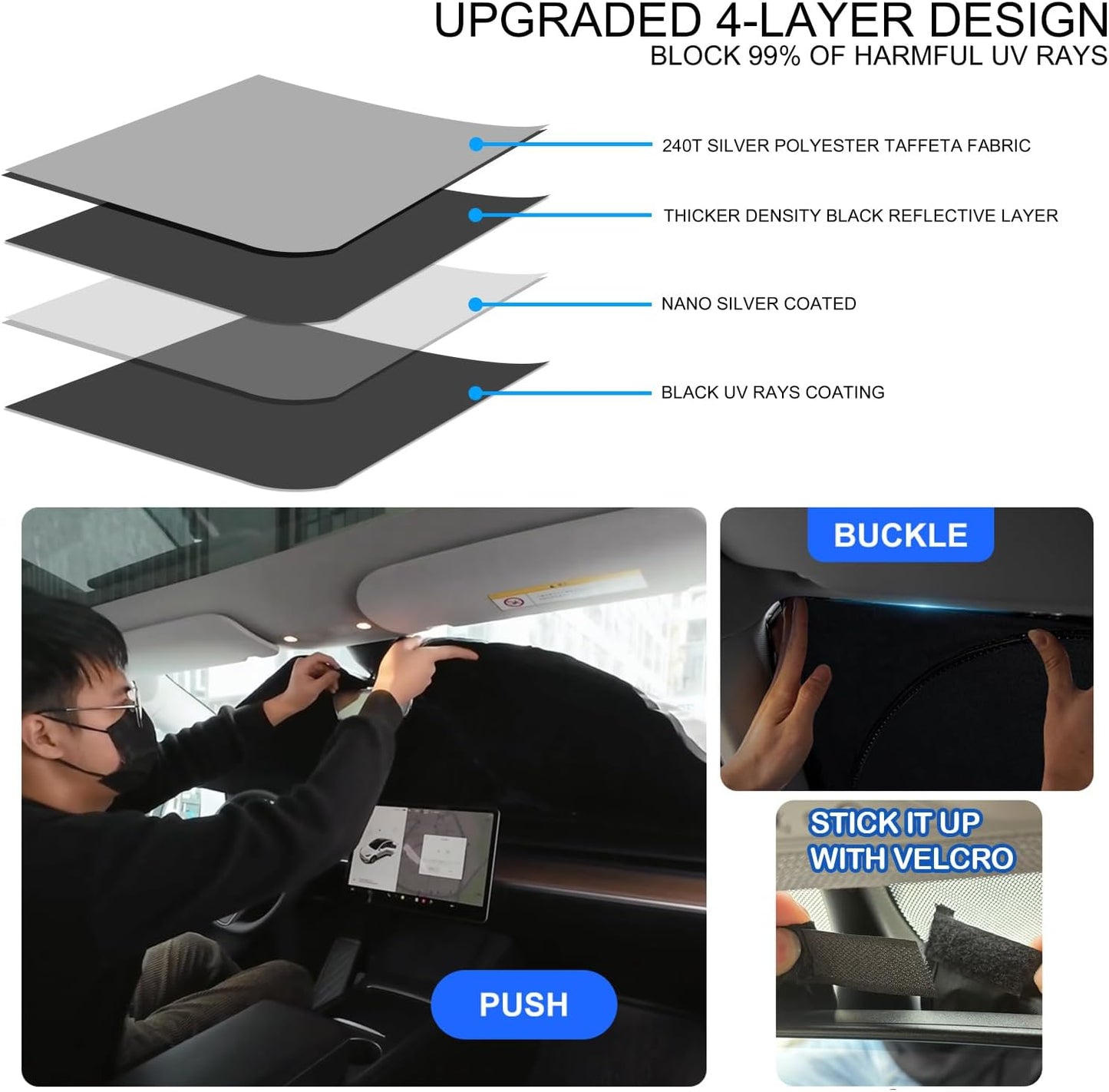 for 2026 Mustang Mach-E Windshield Sunshade Sun Shade-for 2021-2025 Ford Mustang Mach-E Windshield Cover Front Window Sun Visor Protector 240T Blocks UV (NOT for Ford Mustang) Accessories