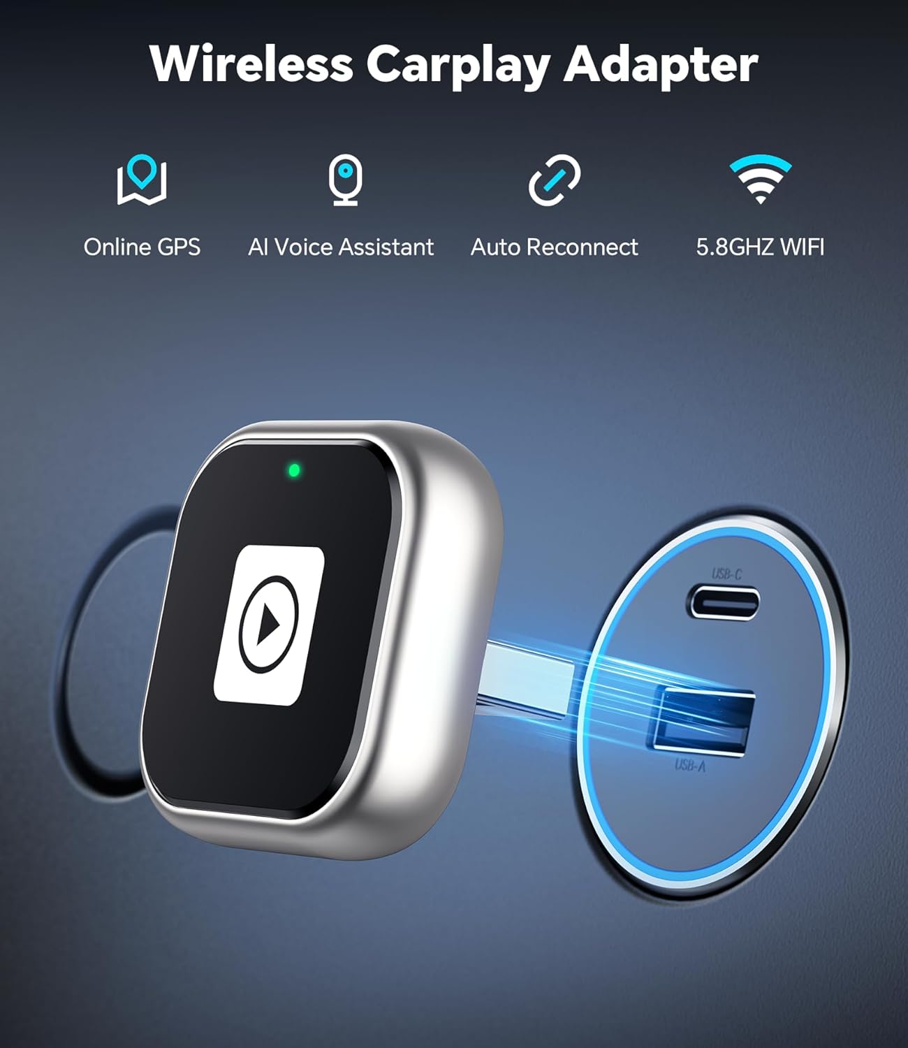 ENOMIR Wireless CarPlay Adapter 2025 Upgrade, Plug & Play CarPlay Adapter Wired to Wireless, Mini USB Design, Fast Auto-Connect, No Delay, Compact Design for iPhone & Android, Matte Silver