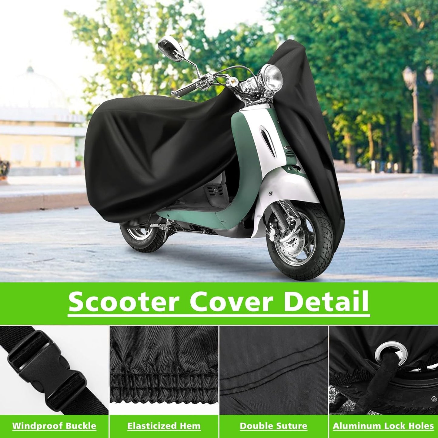 COVERVIN Scooter Waterproof Cover Outdoor, Moped Cover & Vespa Cover for Honda Ruckus Yamaha 72″ Long (S)