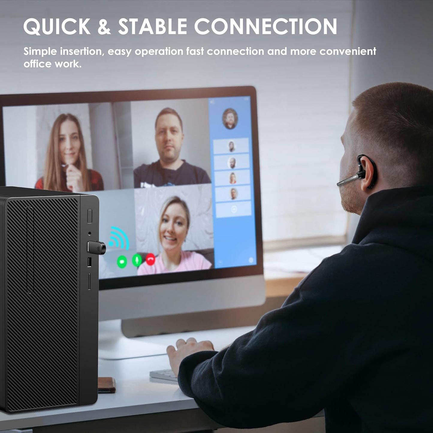 Bluetooth Headset V5.3, Wireless Earpiece with 1000mAh Charging Case, 96H Talktime, Hands Free Noise Canceling Headphones with Dual-Mic for Computer Cell Phones Trucker Home Work (Blue)