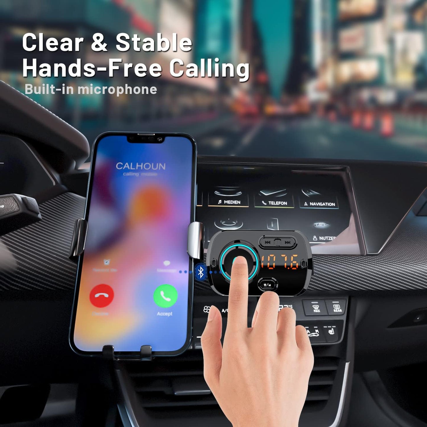 Bluetooth FM Transmitter for Car, Wireless Radio Adapter Car Music Player Receiver with Bluetooth FM Frequency Support Hands Free Call,Charger Dual USB Port,TF Card/AUX