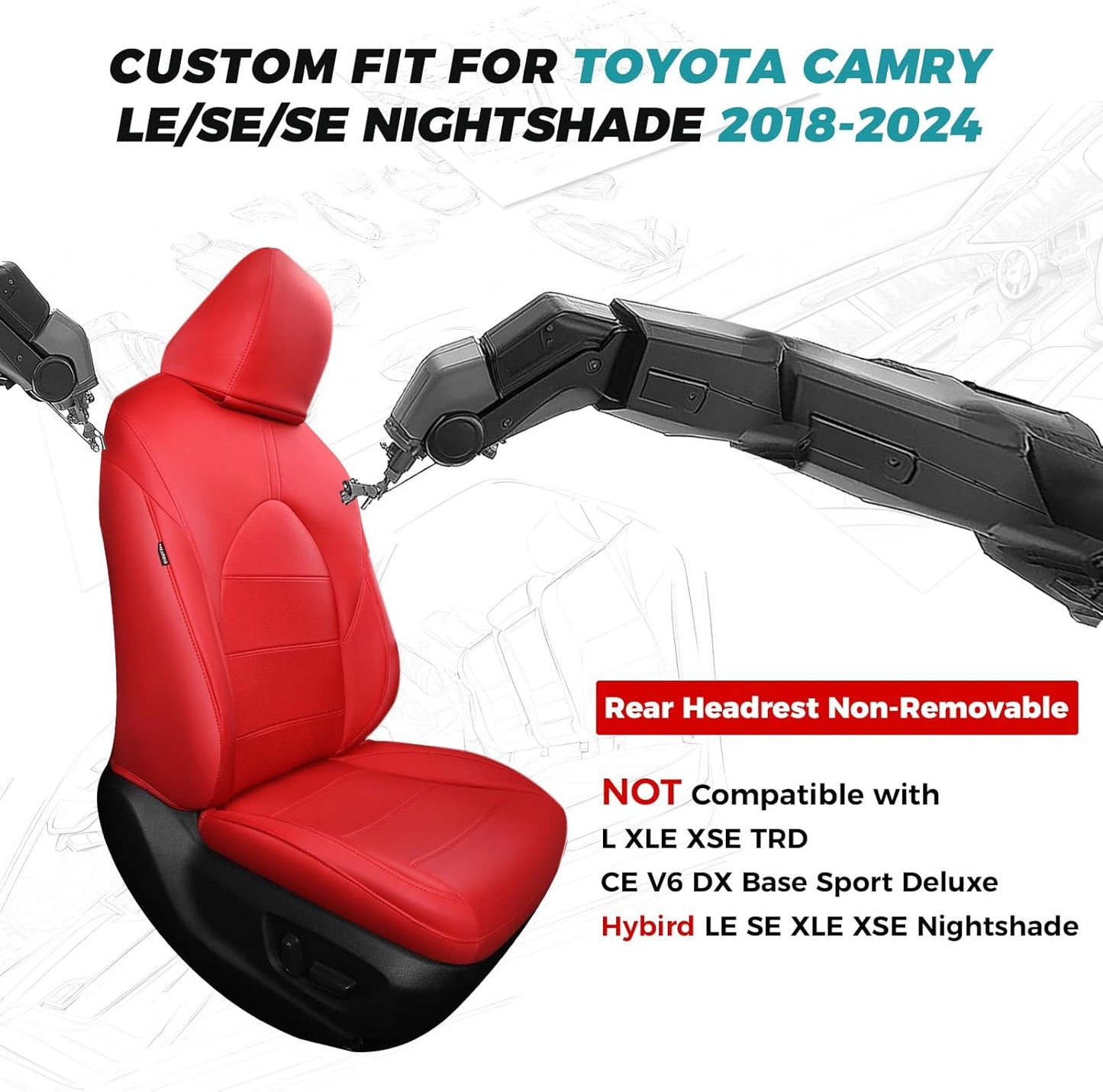 for Toyota Camry Seat Covers LE SE SE Nightshade 2018 2019 2020 2021 2022 2023 2024 - Waterproof Luxury Leather Seat Covers for Cars, Custom Fit Car Seat Covers Full Set, Red Not for Hybrid