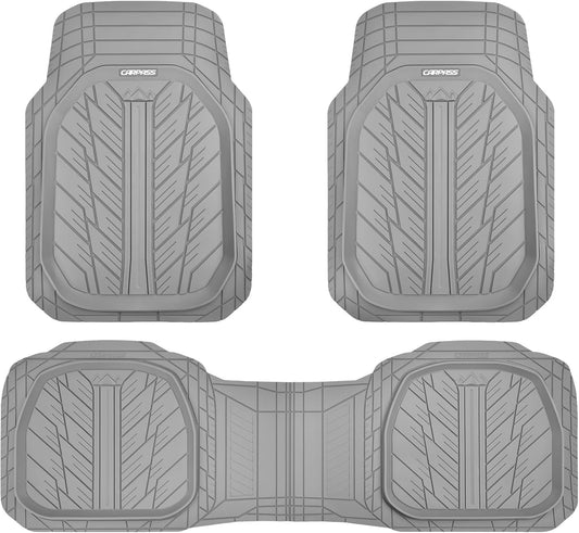 CAR PASS Deep Dish Rubber Floor Mats for Cars Full Set,Heavy Duty Car Mats,Universal Waterproof Trim-to Fit Automotive Floor Mats for Truck Van SUV, Durable All-Weather Car Mats 3-Piece (Light Gray)