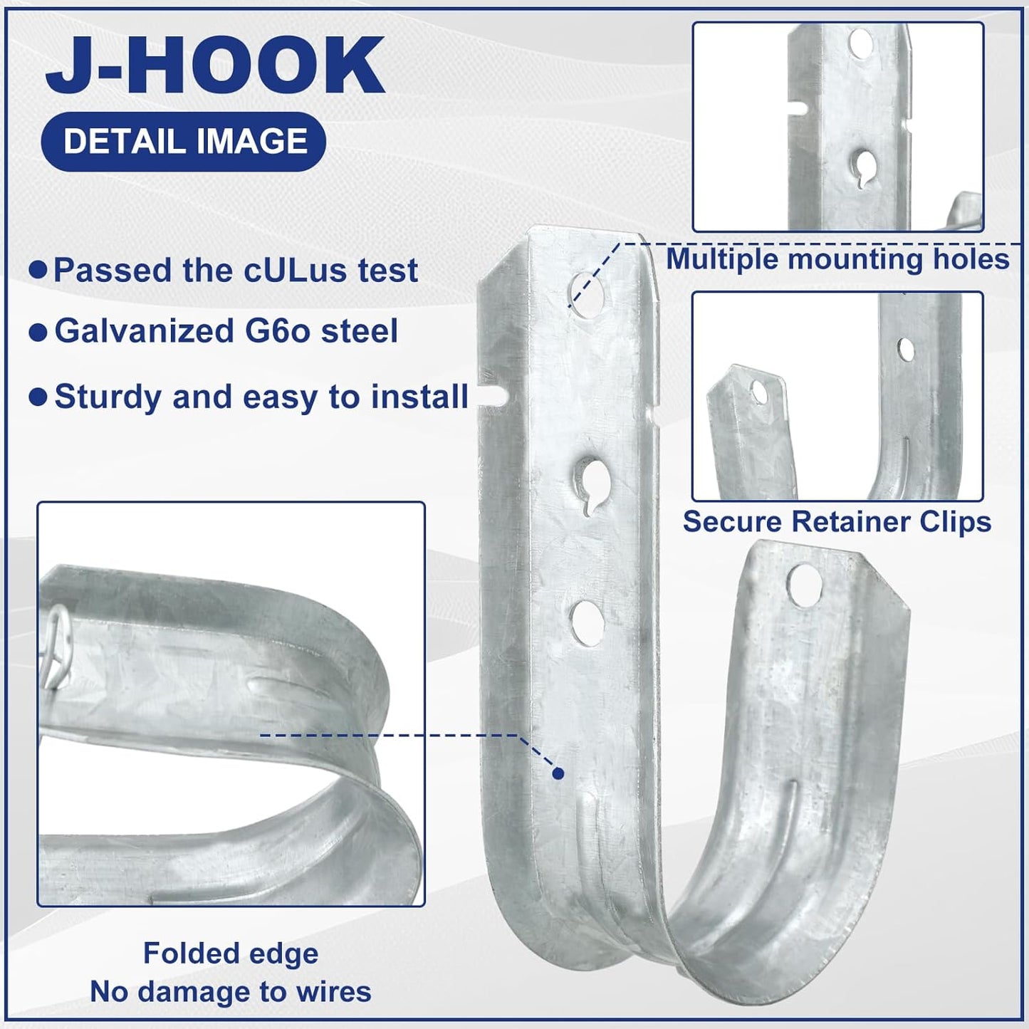 Gisafai 200 Cable Support J Hook, Cable Hooks for Hanging, Heavy Duty Metal Hooks for Wire Management, G60 Galvanized Steel (2 Inch)