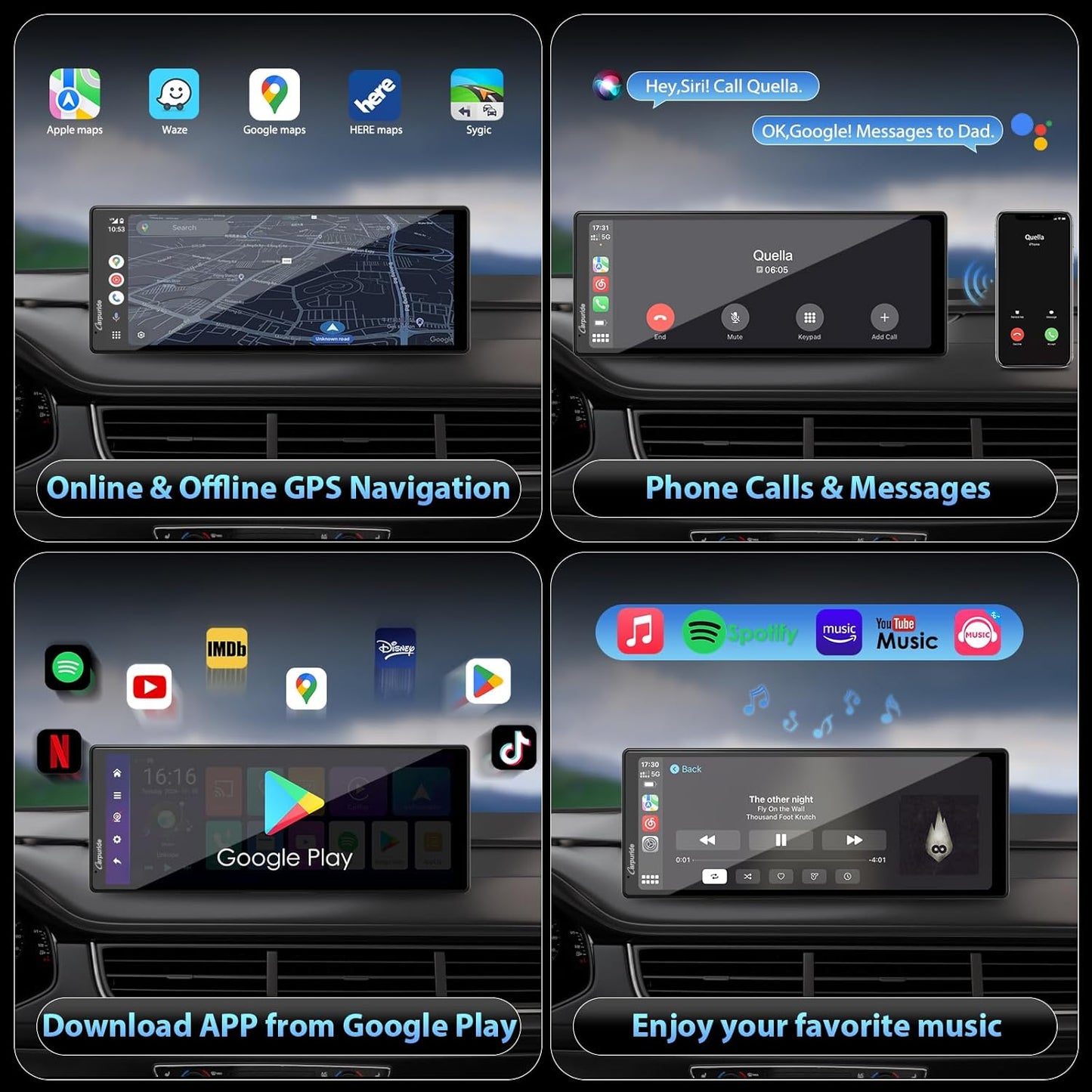 CARPURIDE Wireless CarPlay & Android Auto 4+64GB 8-Core, Online & Offline GPS Navigation 10.26 inch Car Play Screen, G00GLE Play, Mirror Link, Bluetooth, GPS-Antenne, Backup Cam