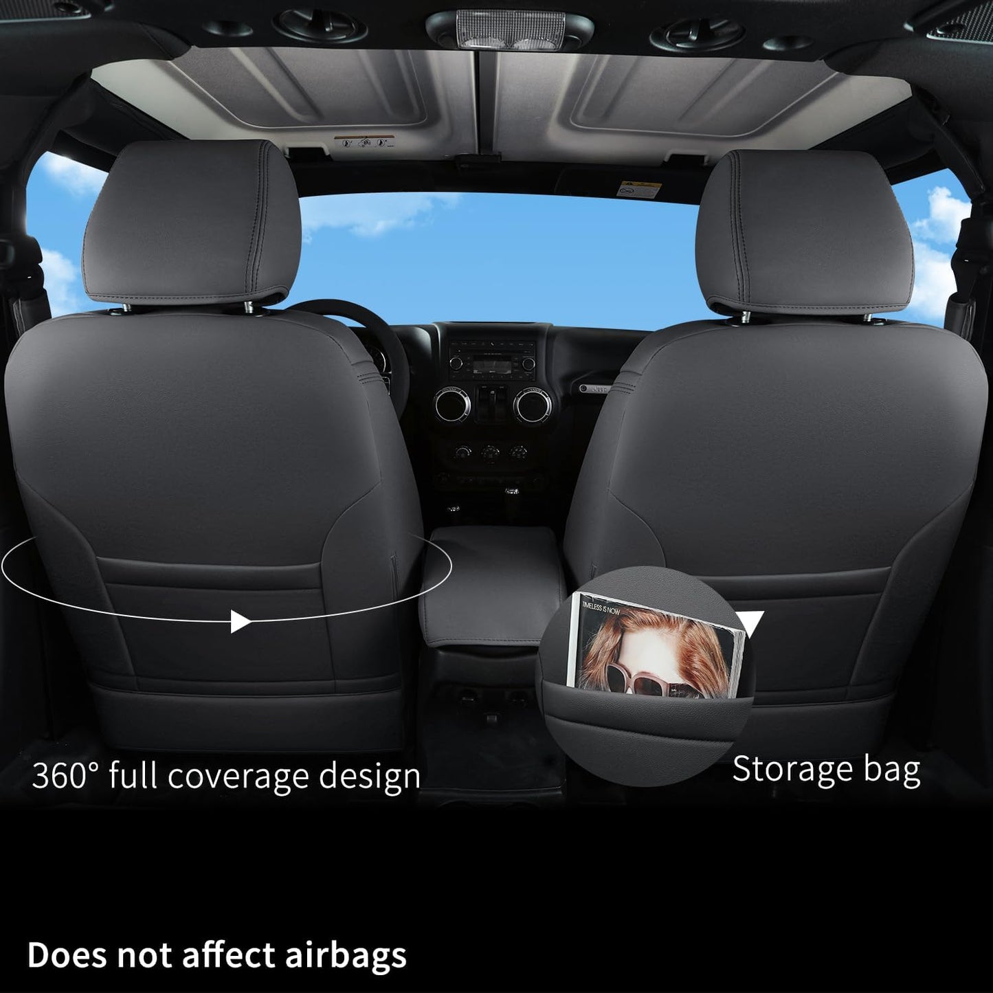 GIANT PANDA Customized Full Set Car Seat Covers for Jeep Wrangler 2 Door JK Sport Sahara Rubicon Freedom Willys Wheeler 2013 2014 2015 2016 2017, Faux Leather - (Black+Red)