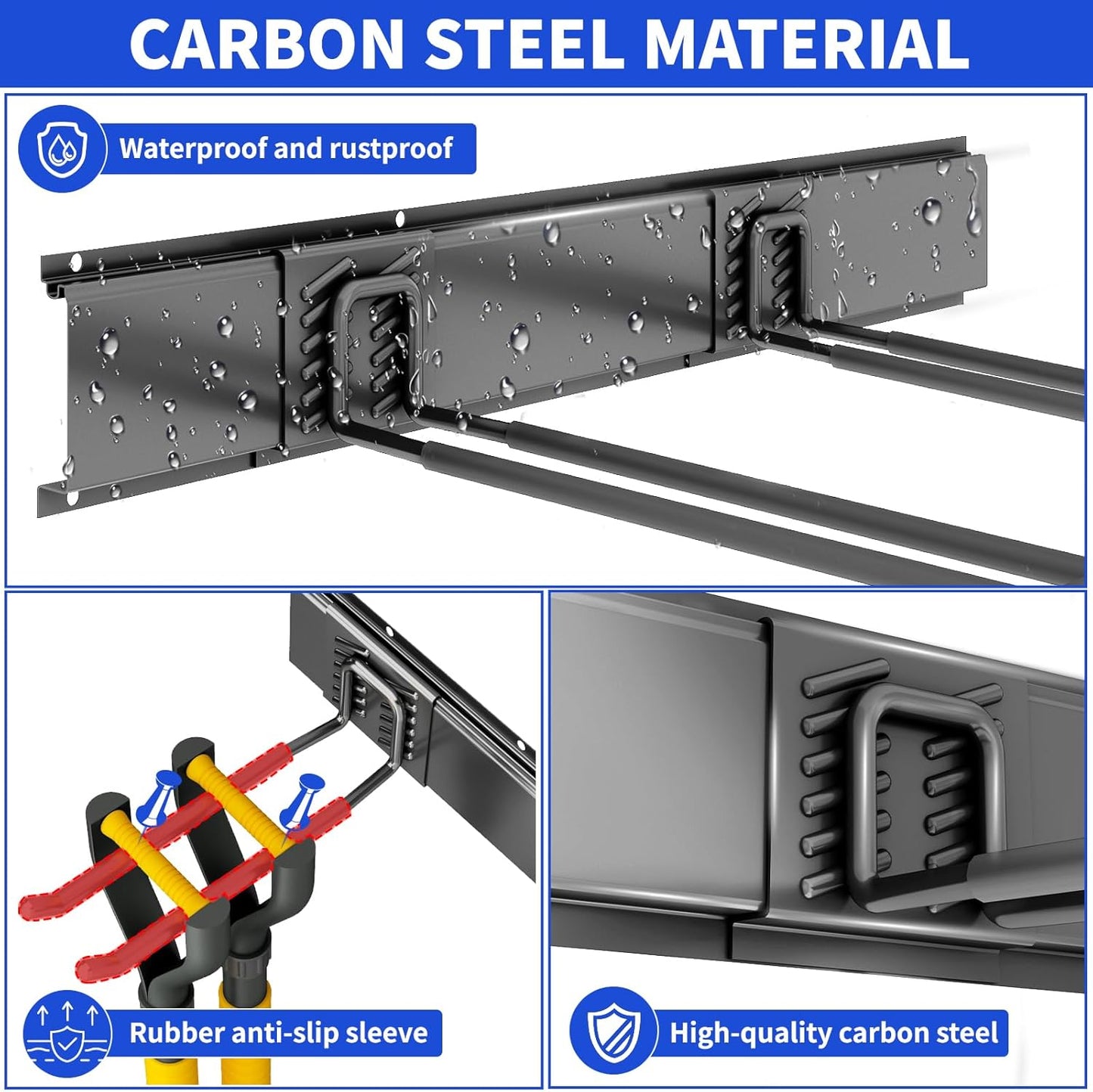 Garage Organization Tool Organizer Wall Mount, 48inch Heavy Duty Garden Tool organizer Storage System, Easy Install With 6 Adjustable Straight Hooks, For Garage, Basement, Shed, Workshop(Black)