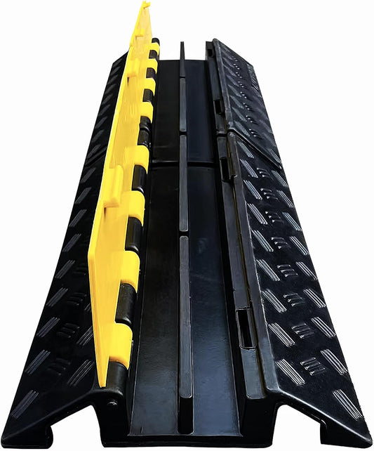 Foldable 2 Channel Rubber Cable Protector, 22000Lbs Load Capacity Wire Hose Pipe Hider Protective Ramp, Driveway Traffic Speed Bump for Asphalt Concrete Gravel Driveway Indoor Outdoor (1PACK)