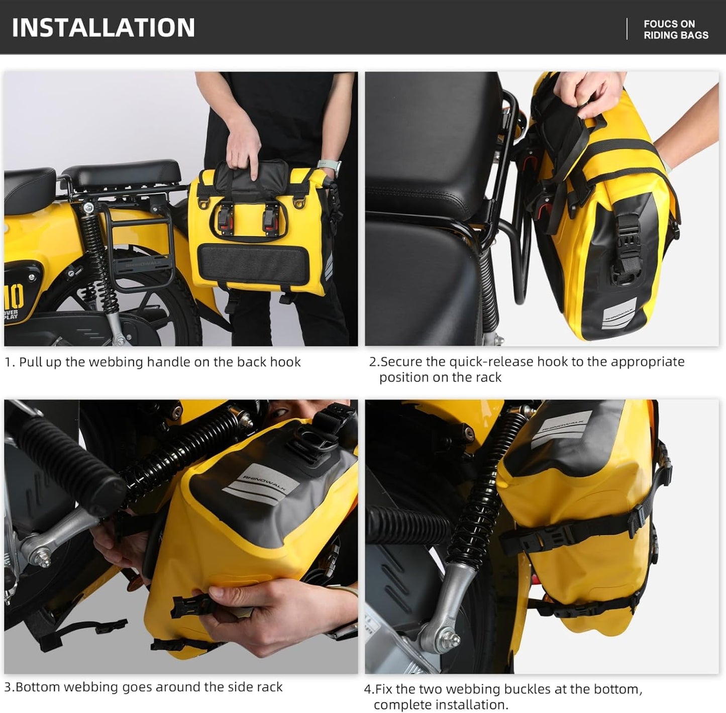 HUNTVP Motorcycle Saddlebags 15L Saddle Bags Motorcycles Single Side Pannier Bag Waterproof Motorcycle Tail Bag Portable Multifunctional Shoulder Bag (Yellow)