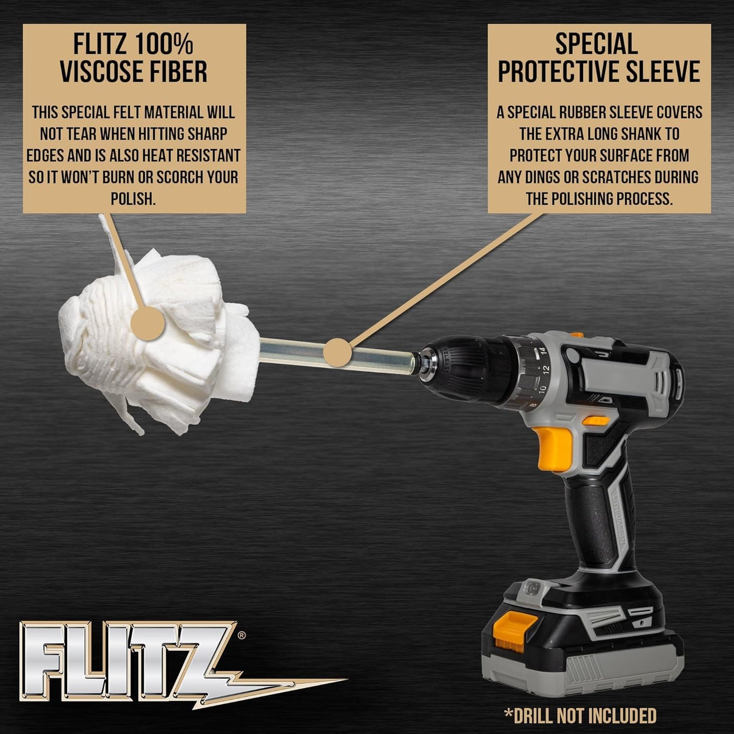 Flitz Buff Ball w/ 1.76oz Metal Polish Paste - 2in Drill Buffer Polisher Attachment for Any 3/8in Drill - Self-Cooling, Washable Polishing Ball to Buff, Shine, & Protect All Metals, Plastics (1 Pack)