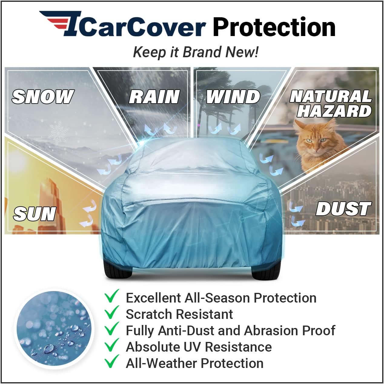 iCarCover Premium Car Cover for 1962-1968 Chevy Chevy II Wagon Heavy Duty Waterproof All Weather Automobiles Custom Fit Indoor Outdoor UV Snow Protection Covers with Straps and Bag