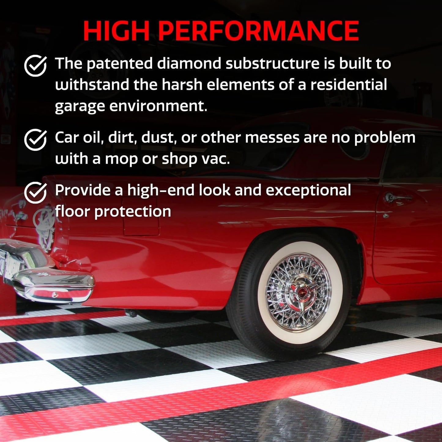 Big Floors RaceDeck Diamond Plate Design, Durable Interlocking Modular Garage Flooring Tile (White, 12 Pack of 12 x 12" Tiles)